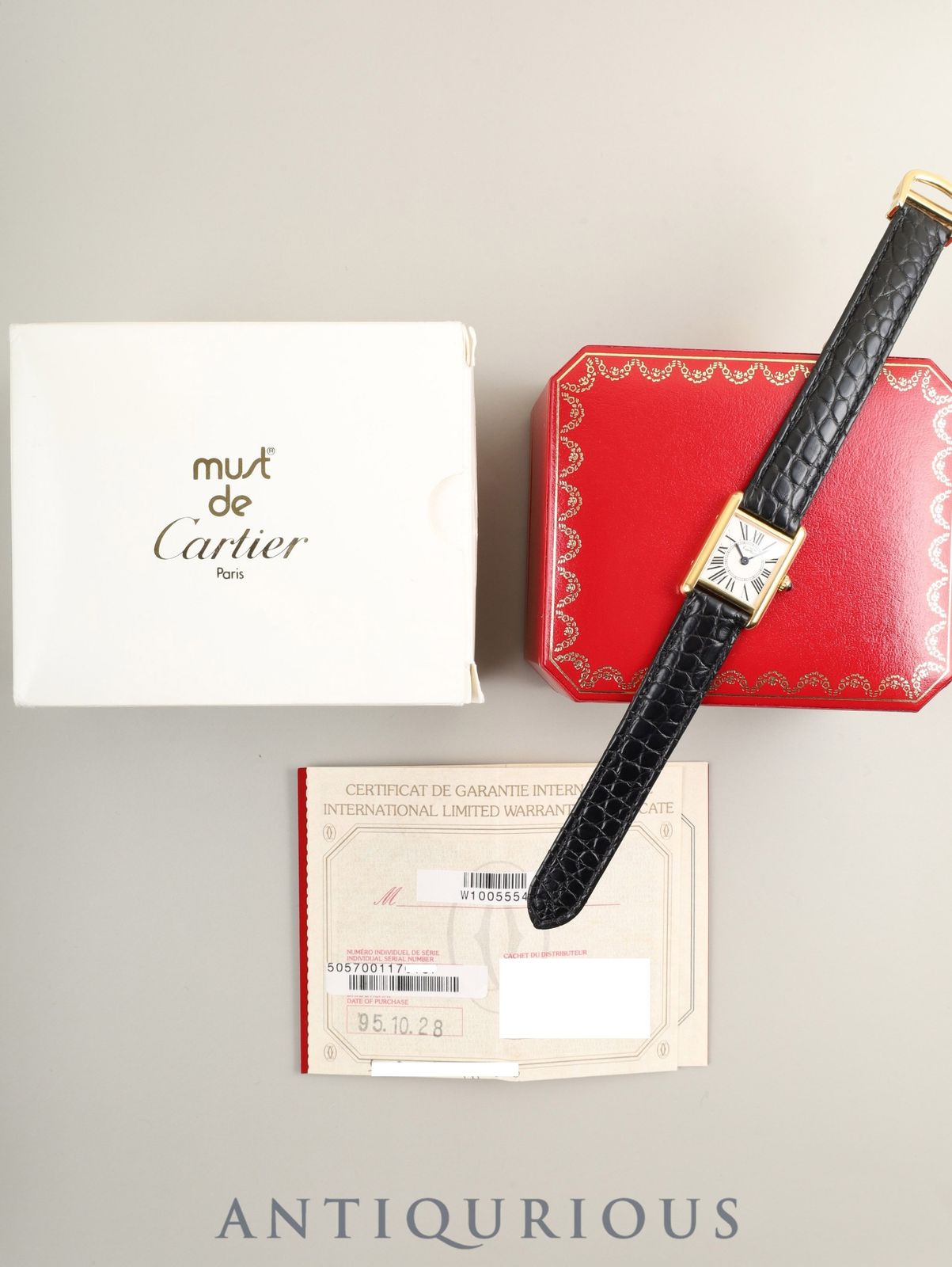 カルティエ マストタンク SM 5057001 クォーツ Cal 057 SV 925 革 Dバックル GP オパラン文字盤 箱 保証書 1995年 オーバーホール済み 仕上げ済み