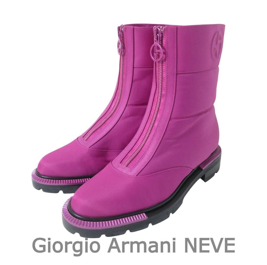 Giorgio Armani NEVE ジョルジオアルマーニ ネーヴェ サイズ35 約22 5㎝ ロゴ ボア ショート ジップアップ スノーシューズ スノーブーツ ショートブーツ ピンク レディース