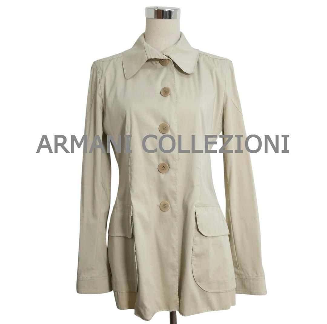 ARMANI アルマーニコレツィオーニ サイズ42 ダメージ加工 ストレッチ 5 B シングル ジャケット シャツジャケット ベージュ レディース