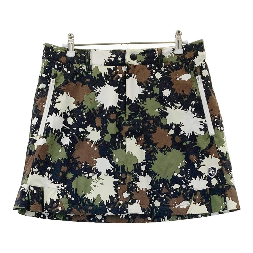 サイズ 2 PEARLY GATES パーリーゲイツ プリーツ切替 中綿スカート 迷彩 カモフラ柄 カーキ系 ゴルフウェア レディース ストスト