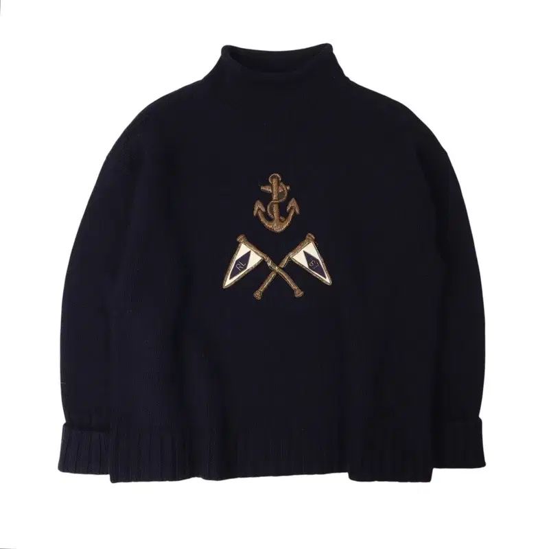 ポロラルフローレン ネイビフラグ ロールアップニット