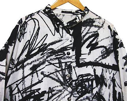 ◇【未使用】m_mefu 芽風 コットン アートプリント長袖シャツ  