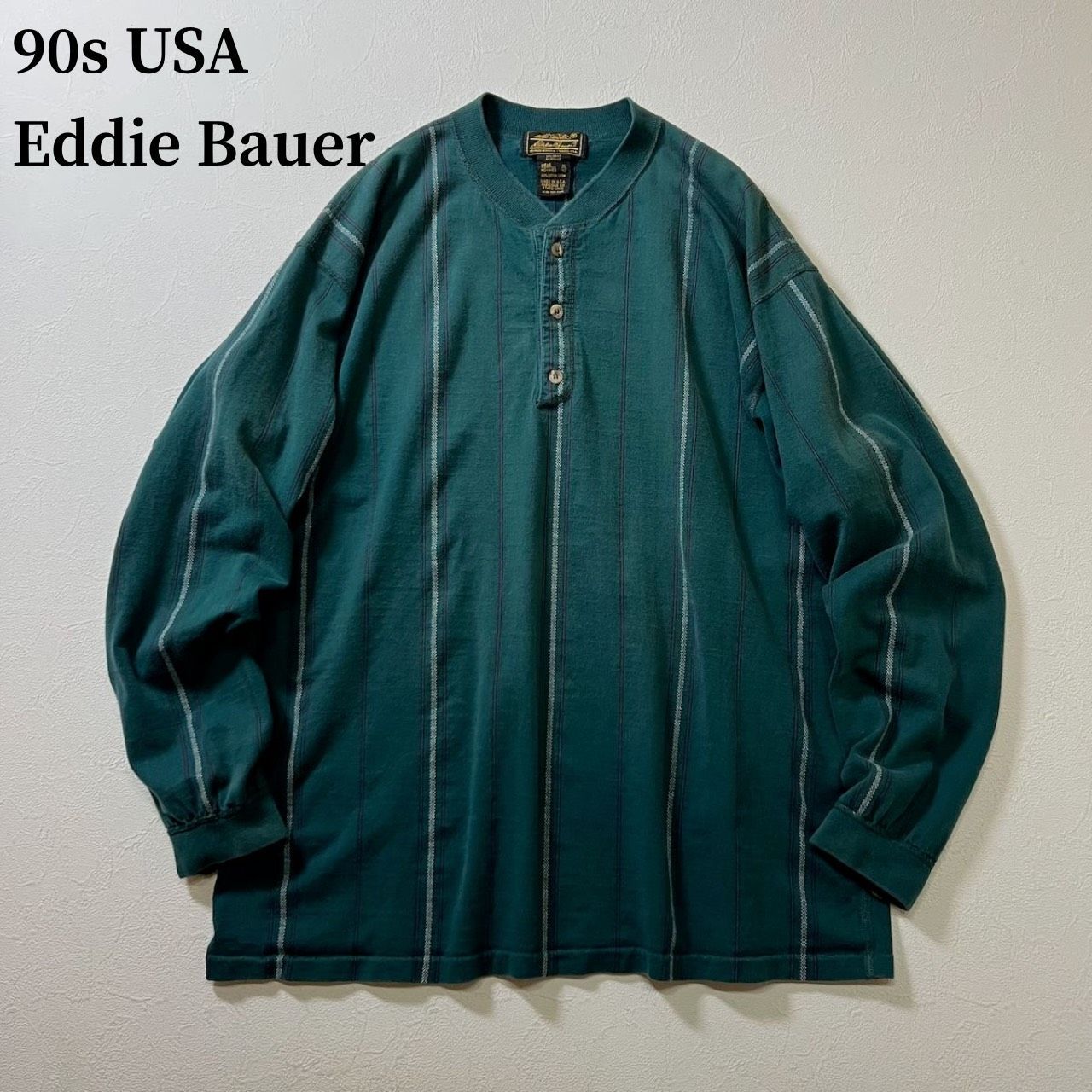80s USA Eddie Bauer ヘンリーネック ストライプ ロンT エディー