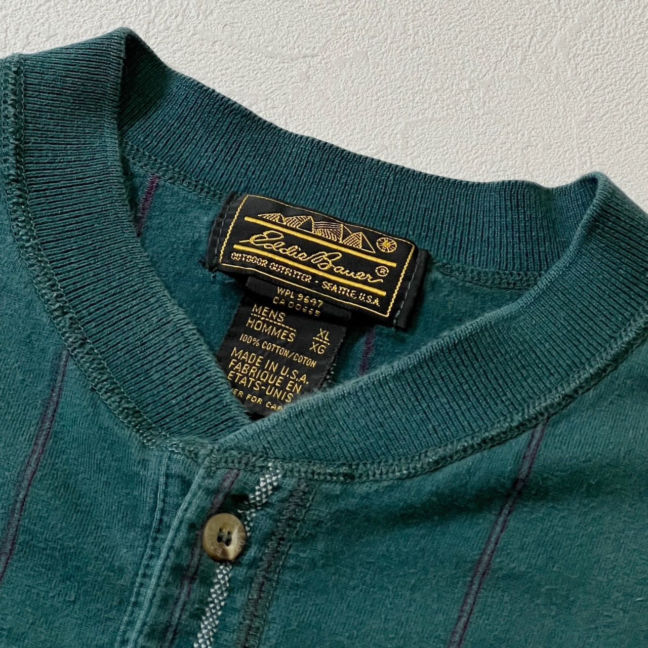 80s USA Eddie Bauer ヘンリーネック ストライプ ロンT エディー