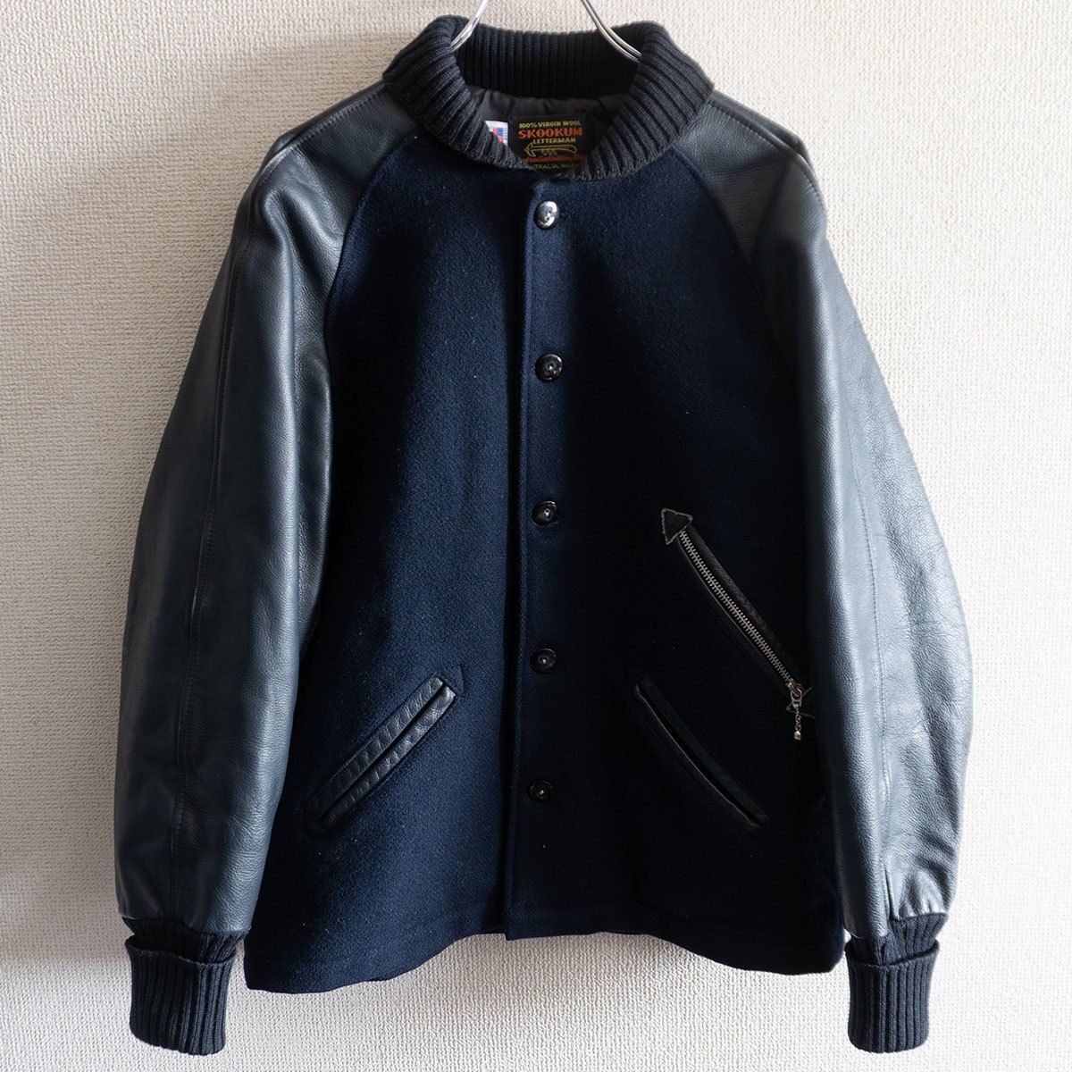 人気】SKOOKUM【メルトン×レザー スタジャン】38 スクーカム ネイビー