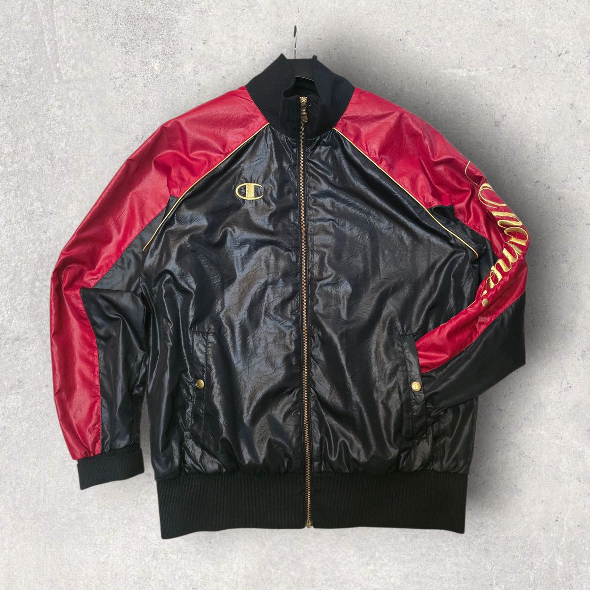 Champion ライトジャケット ブラック レッド GOLD 刺繍