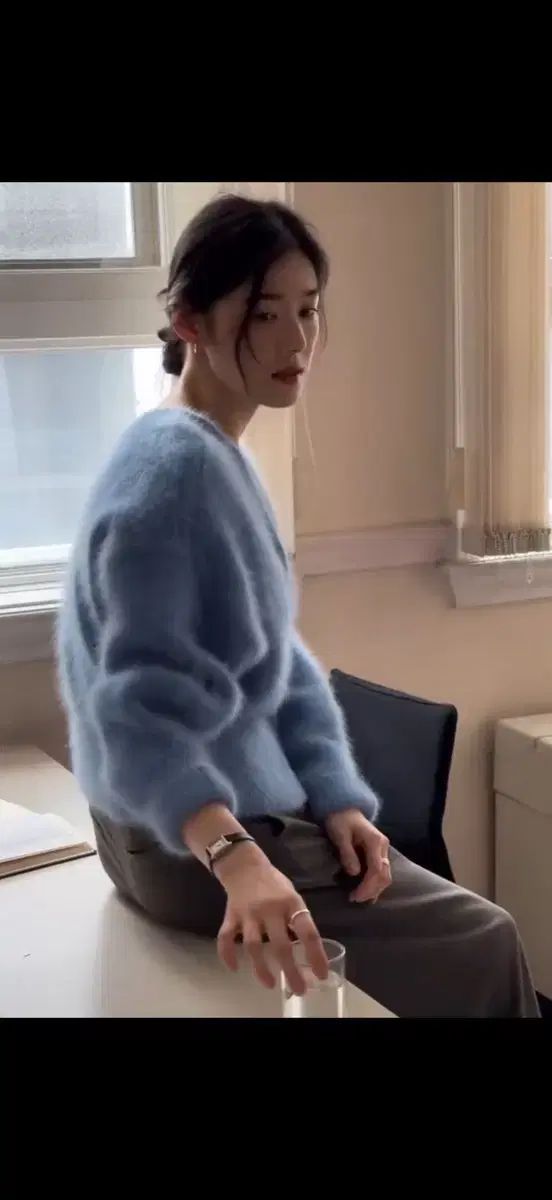 NILBY P ニルバイピー リー リバーシブル アンゴラ カーディガン フレンチ ブルー 長袖 カーディガン ボレロ アンサンブル トップス