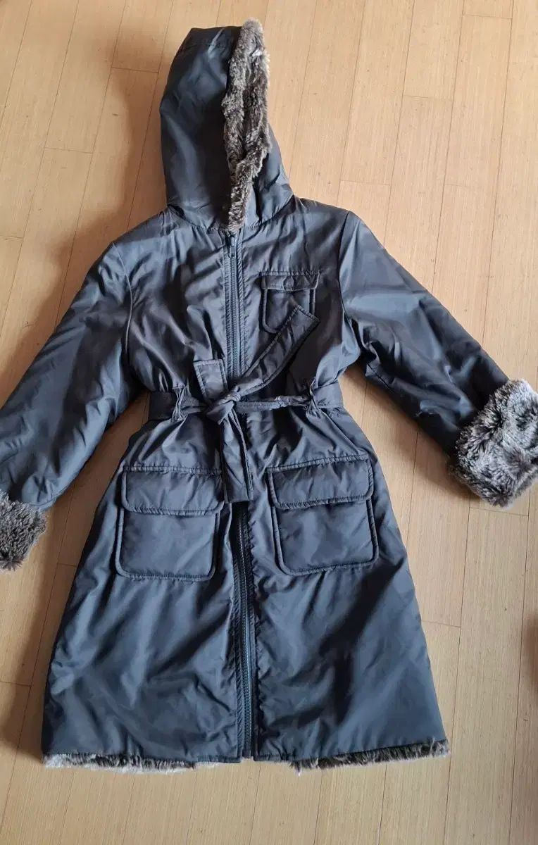 フランス ブランド Neck フード ファー トリミング ジュニア ロング ダウン コート