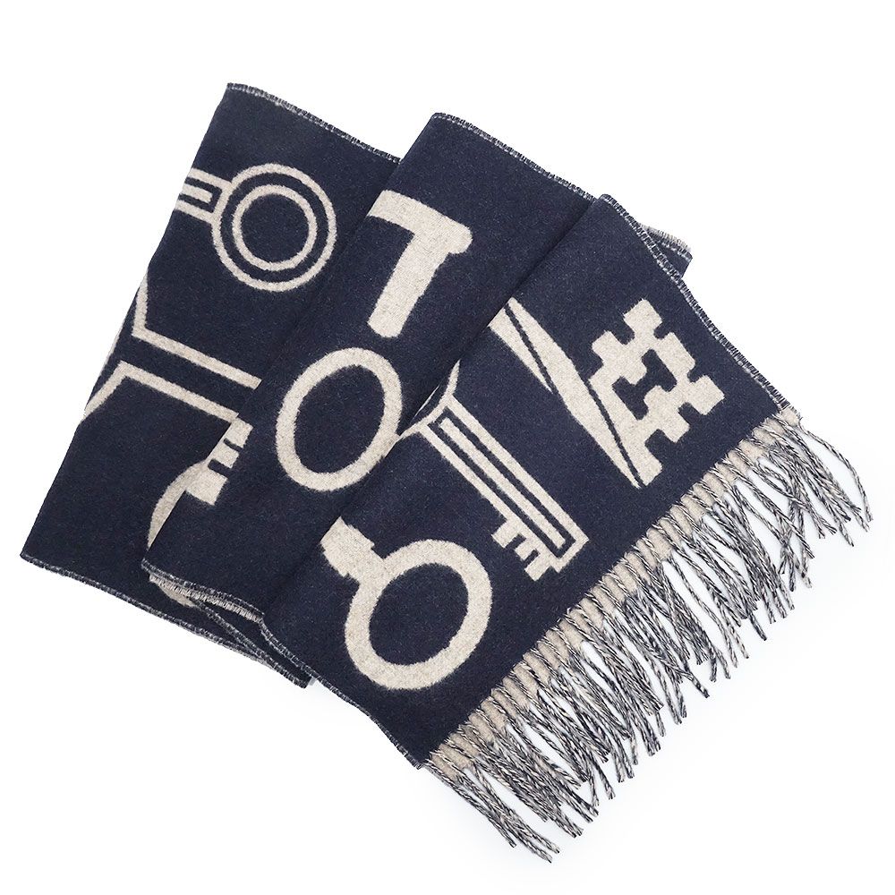 新品未使用　エルメス　マフラー　カザック・キーコレクション　マリン エルメスカザック キー コレクション マリン/ベージュシネ レディース