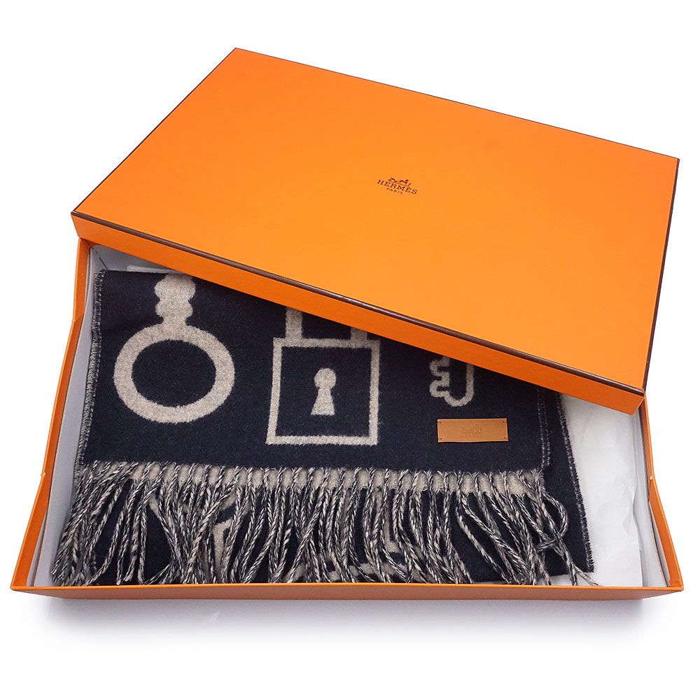 新品未使用　エルメス　マフラー　カザック・キーコレクション　マリン エルメスカザック キー コレクション マリン/ベージュシネ レディース