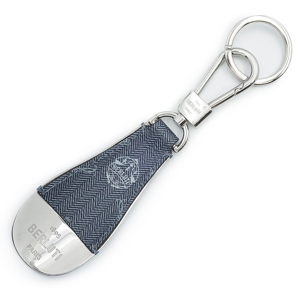 ベルルッティ シューホーン 靴べら キーリング キーホルダー バッグチャーム シグネチャーキャンバス ブルー シルバー金具 Berluti