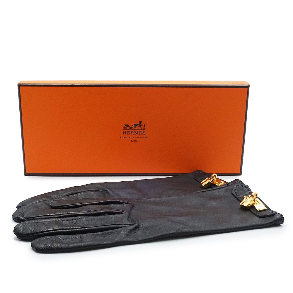 エルメス ケリー ソヤ 手袋 グローブ #8 ラムスキン レザー ノワール