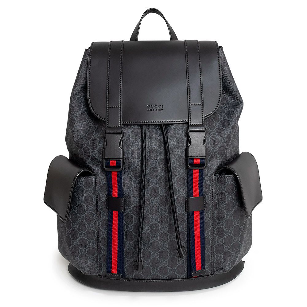 グッチ 495563 ソフト GGスプリーム キャンバス バックパック リュック デイパック レザー ブラック グレー シルバー金具 GUCCI ♥ 展示品