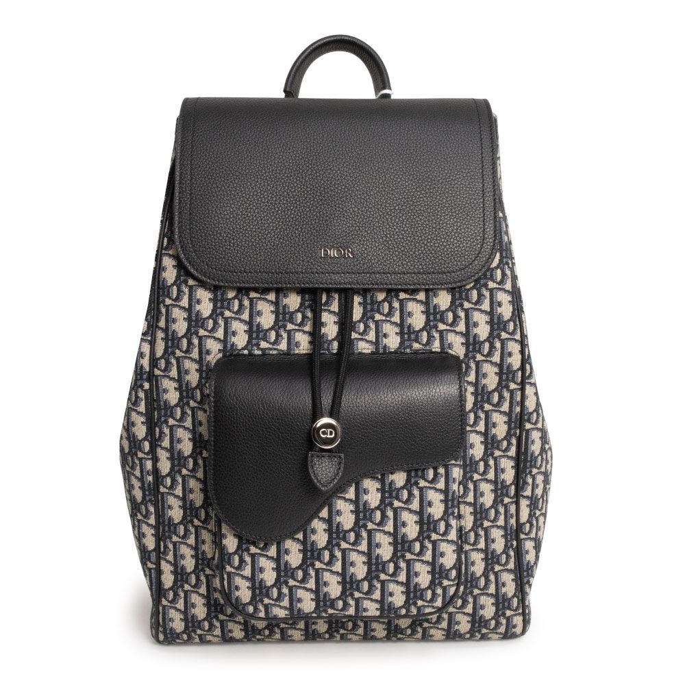 クリスチャンディオール サドル リュック デイパック バックパック ディオール オブリーク ジャカード グレインドカーフスキン ネイビー ベージュ ブラック シルバー金具 Christian Dior ♥品