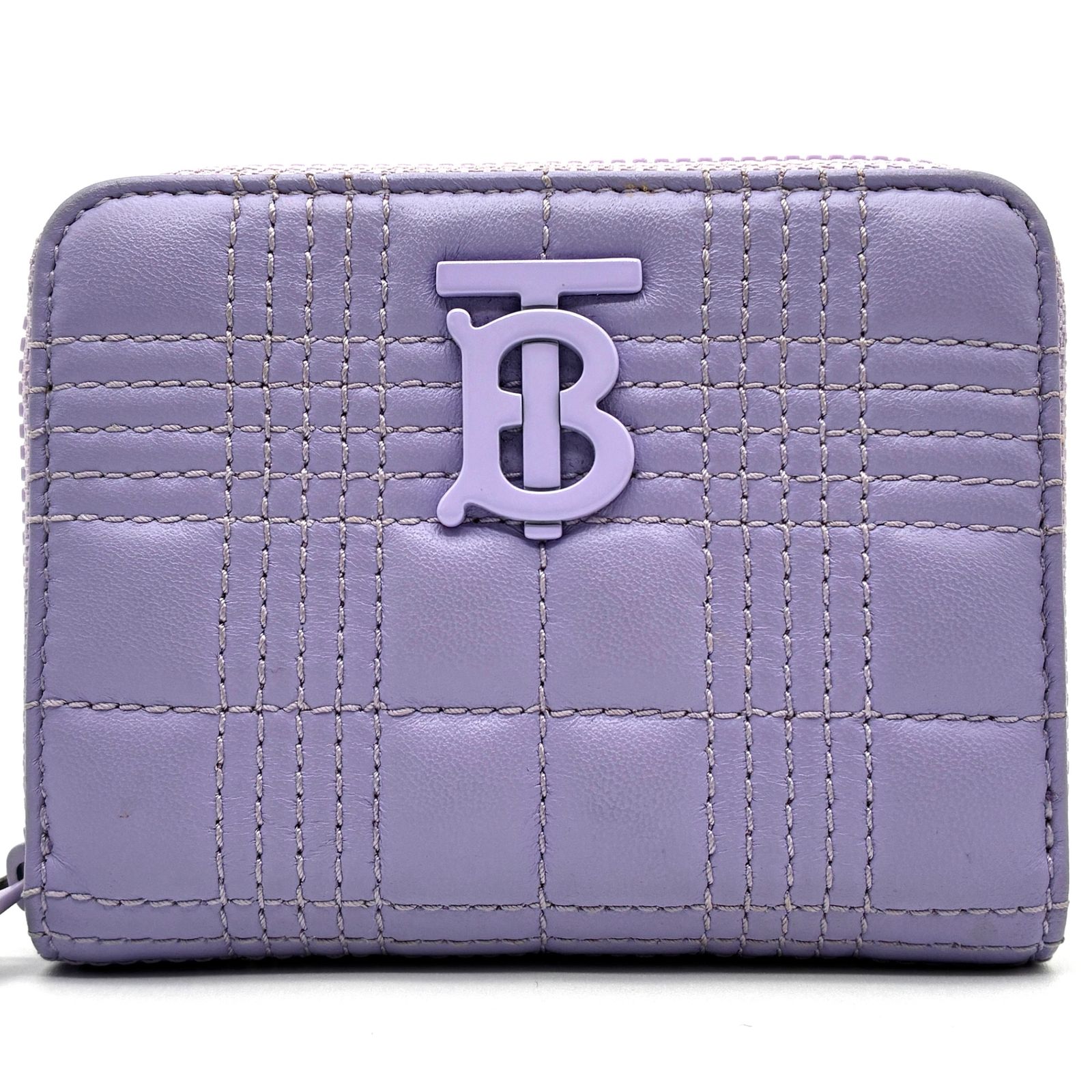 ♥級 付属品有り BURBERRY バーバリー ローラ コインケース キルティング TB パープル コンパクトウォレット レディース メンズ レザー 本革 ラウンドファスナー