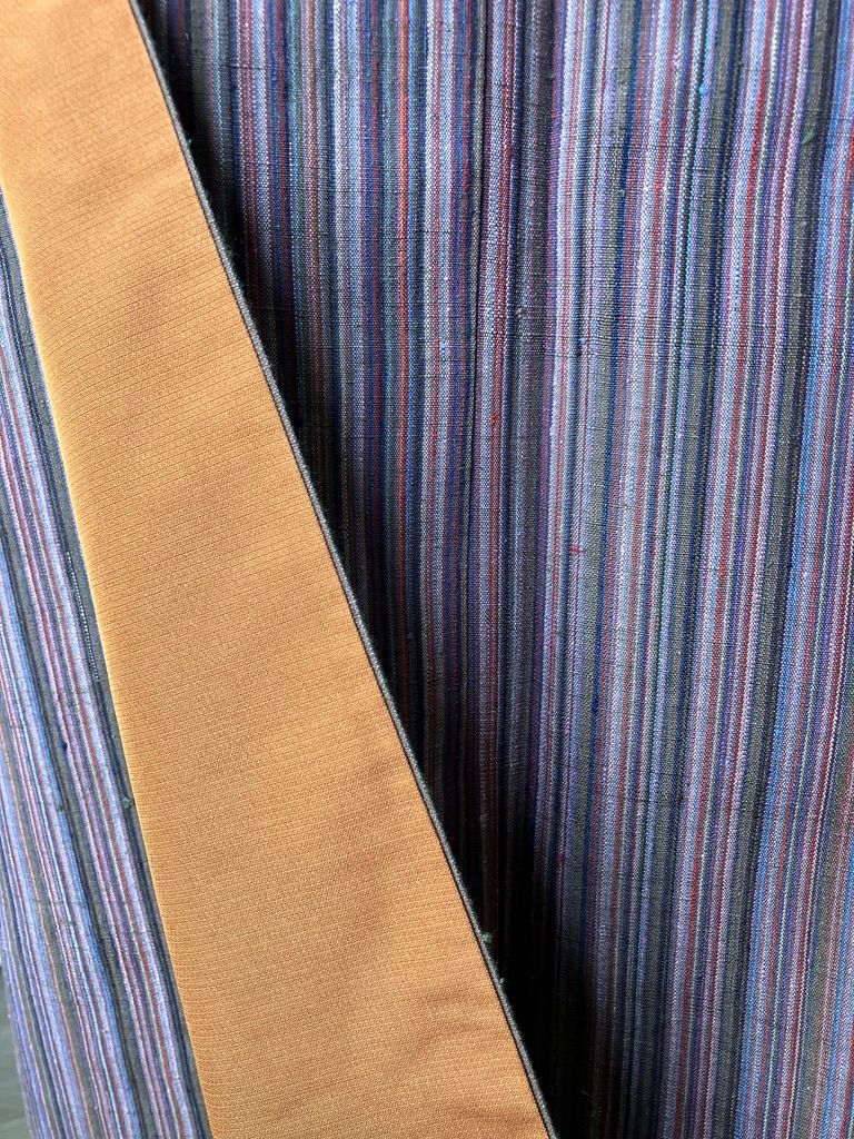 結城紬 茶系×カラフル縞模様 袷 正絹 証紙なし［K187］ - メルカリ