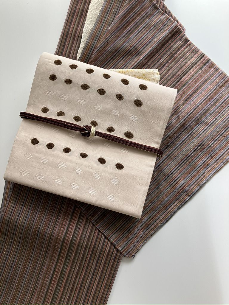 結城紬 茶系×カラフル縞模様 袷 正絹 証紙なし［K187］ - メルカリ