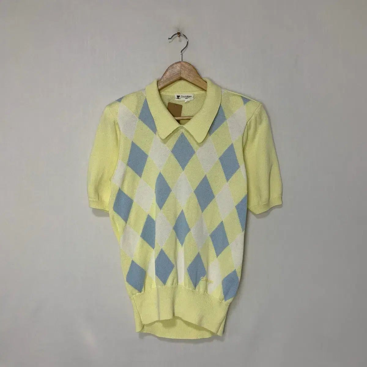 Courreges クレージュ ヴィンテージ アーガイル パフ 半袖 Tシャツ 森ガール