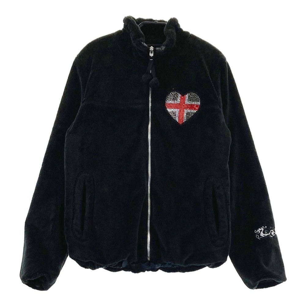 サイズ 2 DANCE WITH DRAGON ダンスウィズドラゴン リバーシブル ボア ジップジャケット ブラック系 ゴルフウェア レディース ストスト