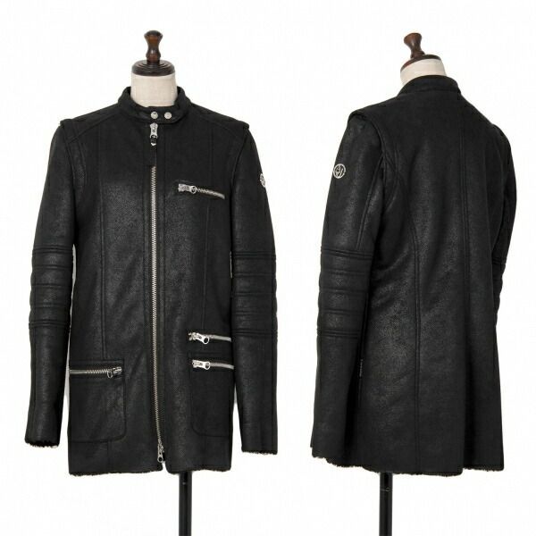 ARMANI JEANS　シングルライダース　48 中ボア アルマーニジーンズARMANI JEANS 裏ボアジップブルゾン 黒38 【公式通販】