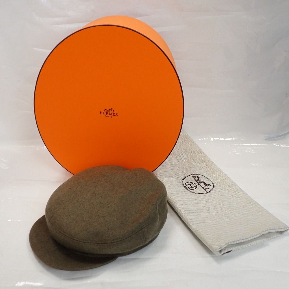 Th 1004338 エルメス キャスケット 帽子 セリエマーク カシミヤ ベージュ系 58 HERMES ♥