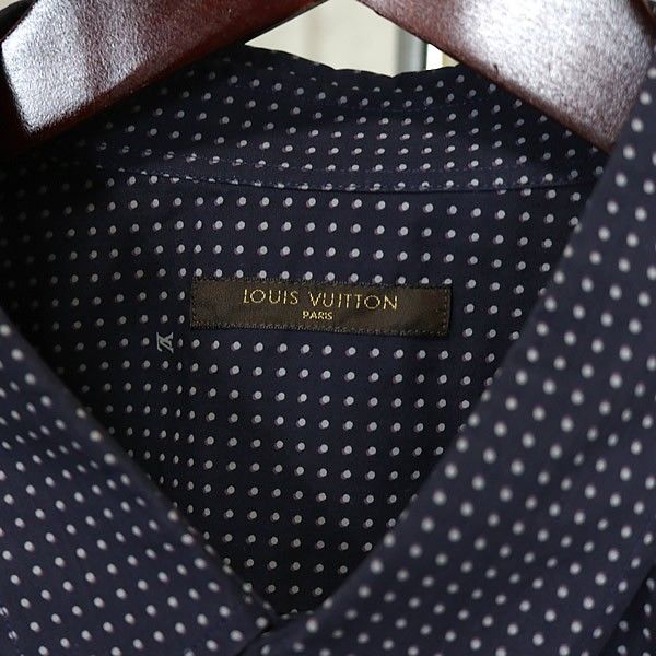 ルイヴィトン LOUIS VUITTON シャツ 長袖 ドット LVロゴ 総柄 XS 紺