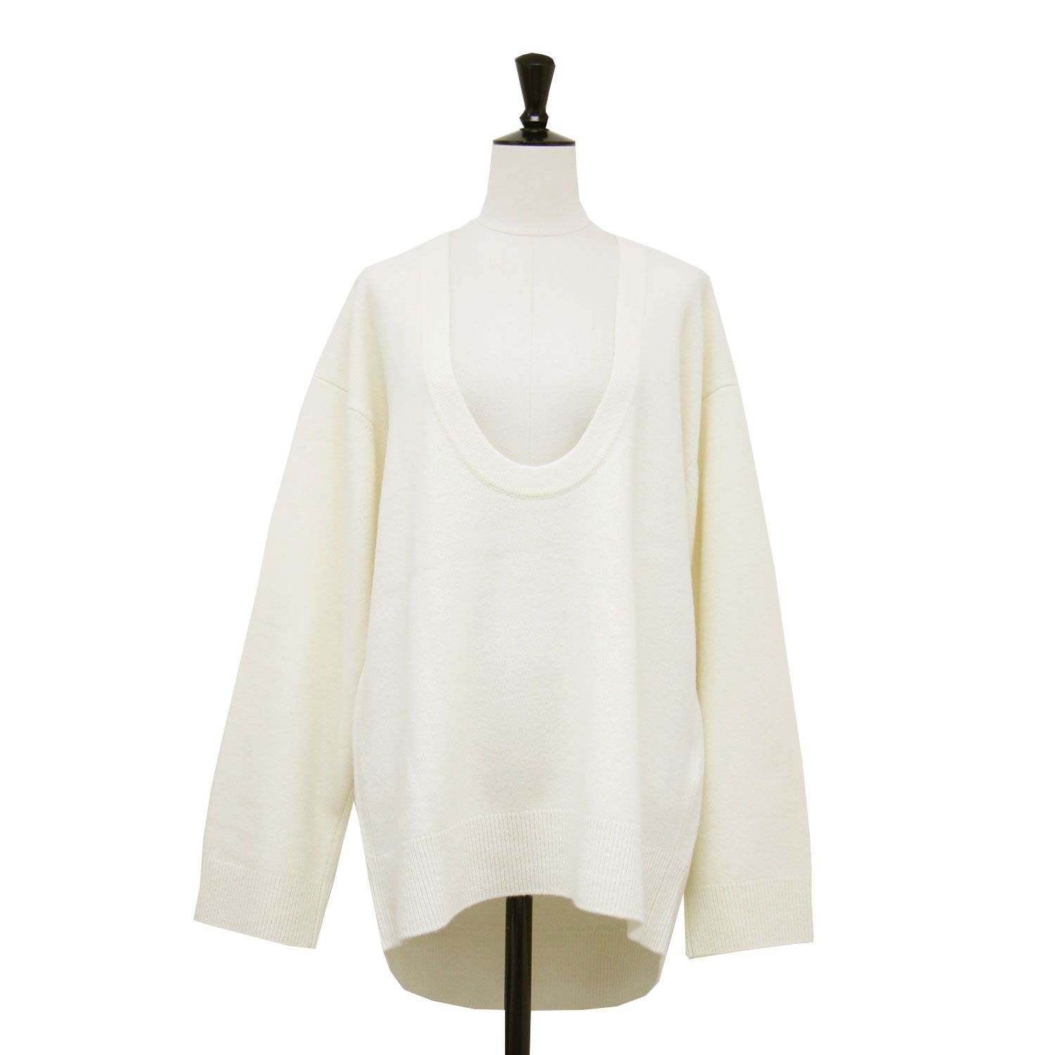 Plage プラージュ ニット ホワイト 白 サイズ M 25秋冬 ウール Uネック プルオーバー セーター 長袖 オーバーサイズ トップス レディース