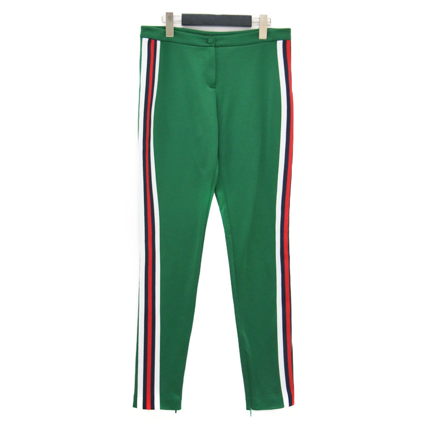 GUCCI グッチ パンツ グリーン系 サイズ M ウェブライン サイドジップ トラック ジャージー スリム スリット イタリア製 ボトムス ズボン レディース