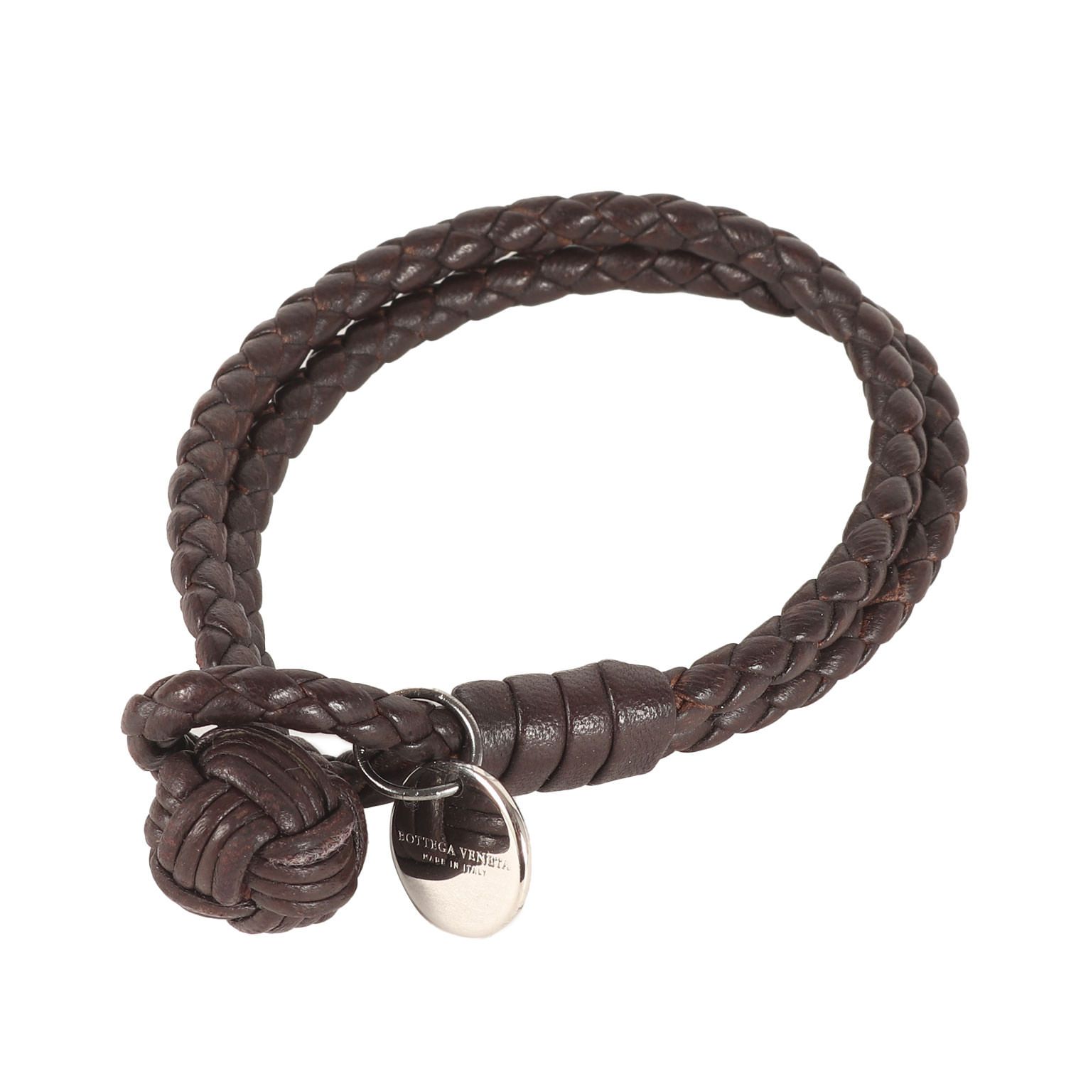 BOTTEGA VENETA ボッテガヴェネタ イントレチャート レザー ツイン ブレスレット Ag 925 ブラウン イタリア製 ブランドアクセサリー ジュエリー メンズ