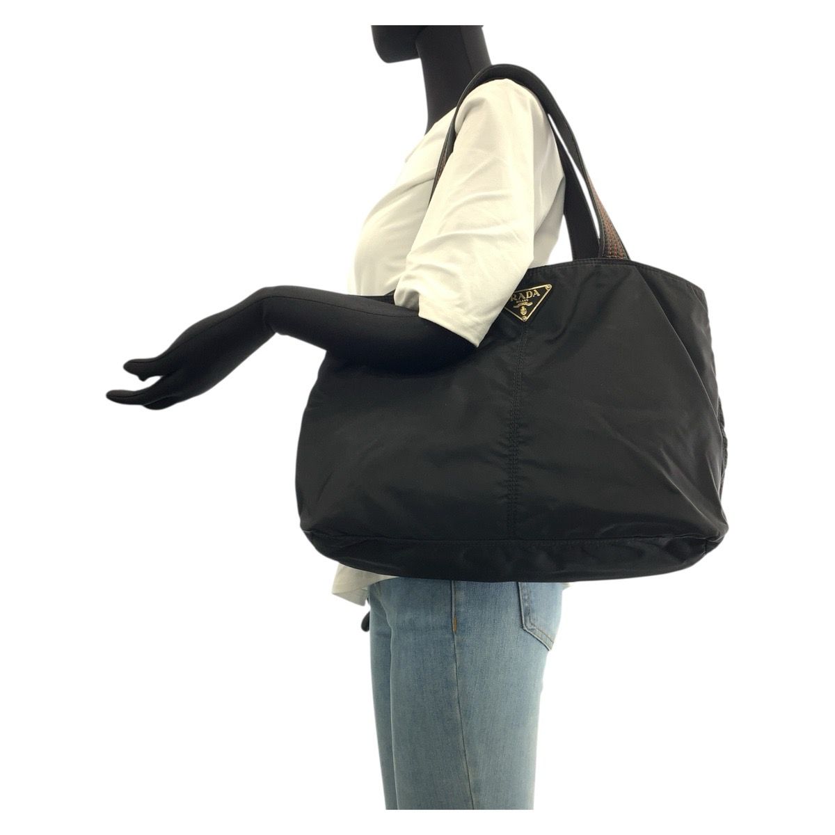 美品 PRADA プラダ テスートナイロン トート ハンドバッグ ゴールドロゴ PRADA プラダ ハンドバッグ ミニバッグ 三角プレートロゴ テスート
