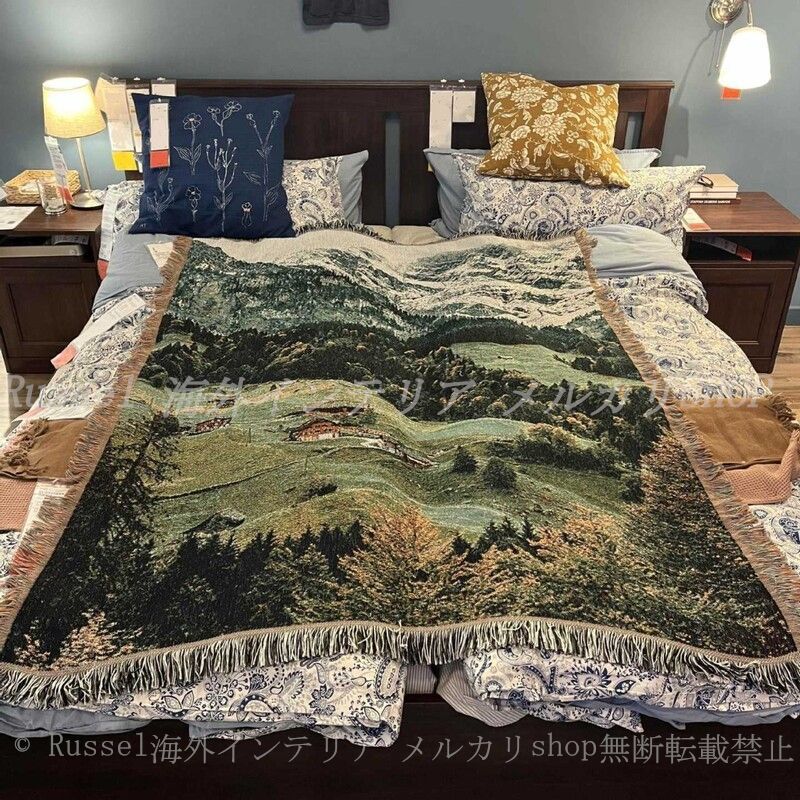 ブランケット 多用途 雪山 スイス 大判 おしゃれ かわいい インテリア 北欧 100 cm x 80 160 130 ラグ マット カーペット フリンジ ソファー カバー 長方形 ひざ掛け 肩掛け 毛布 絨毯 じゅうたん
