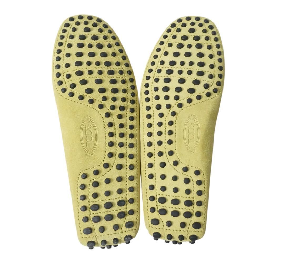  ♥ TOD S トッズ サイズ5 A スエード ロゴ スクエアトゥ ドライビングシューズ ローファー デッキシューズ モカシン 黄 イエロー ローファー ブーツ 革靴