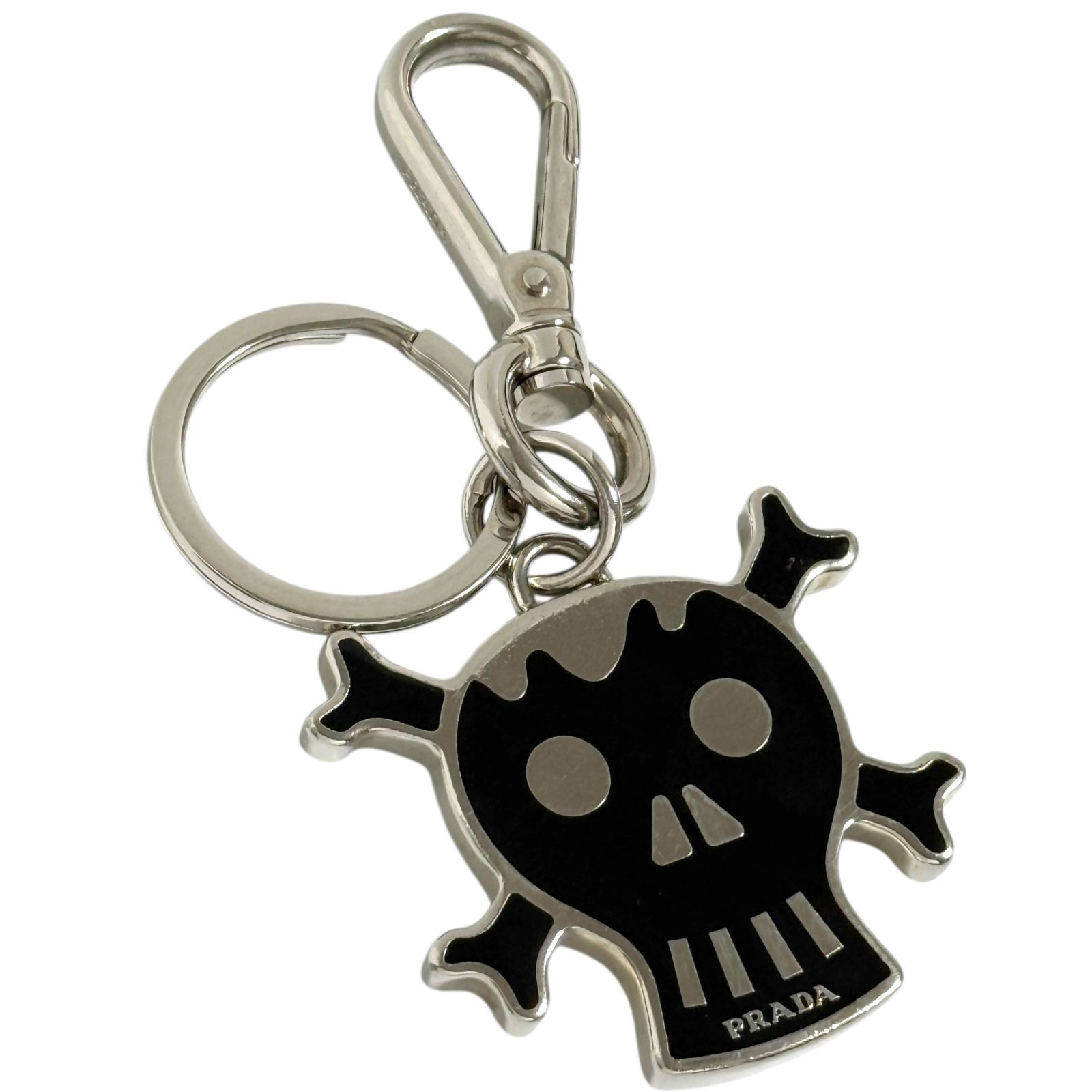 プラダ メンズ キーホルダー キーリング ドクロ ガイコツ 黒 シルバー色