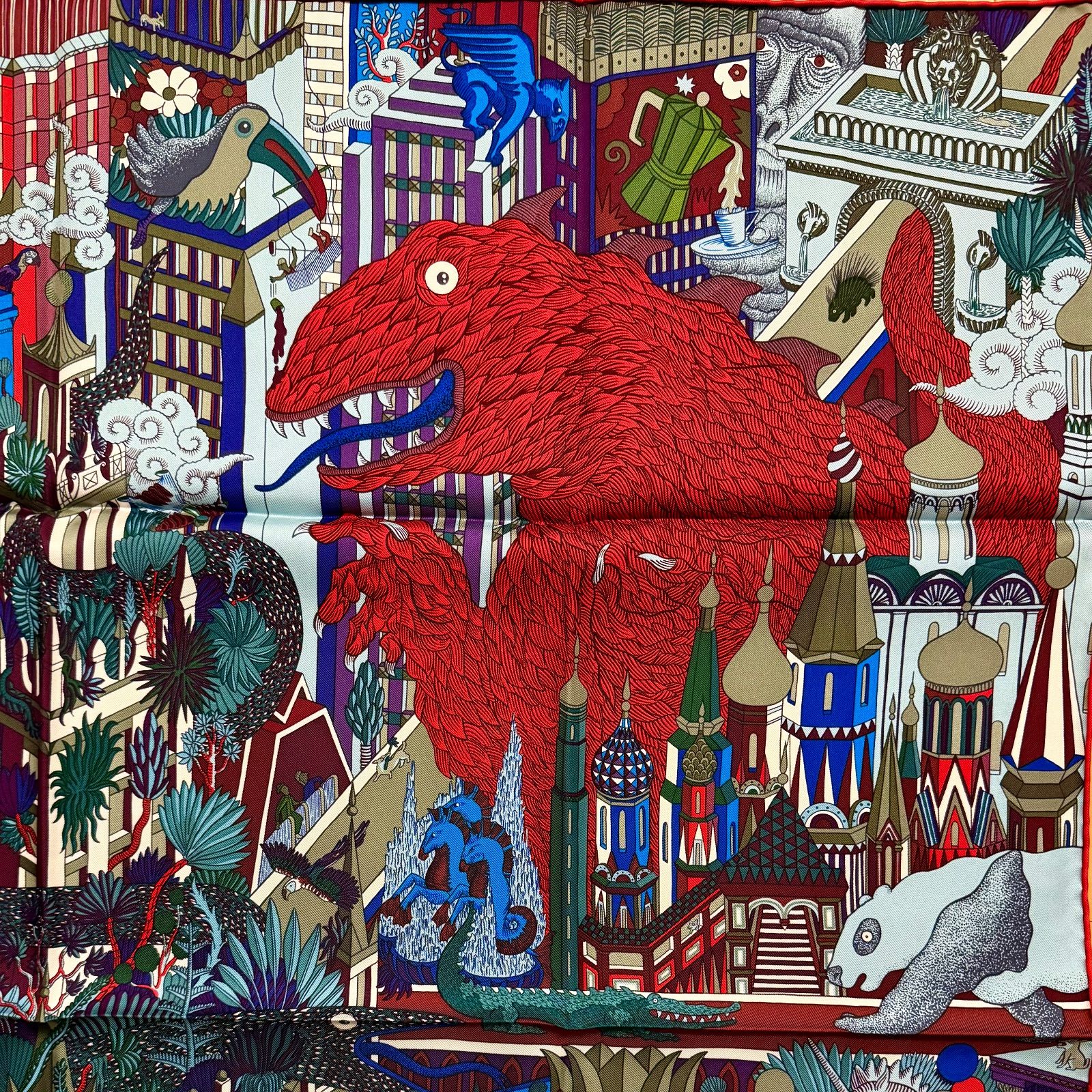 希少 新品未使用 マルチカラー エルメス シルクスカーフ カレ90 アニマ