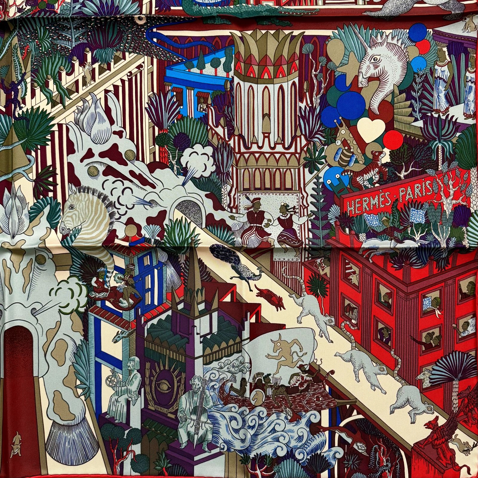 希少 新品未使用 マルチカラー エルメス シルクスカーフ カレ90 アニマ