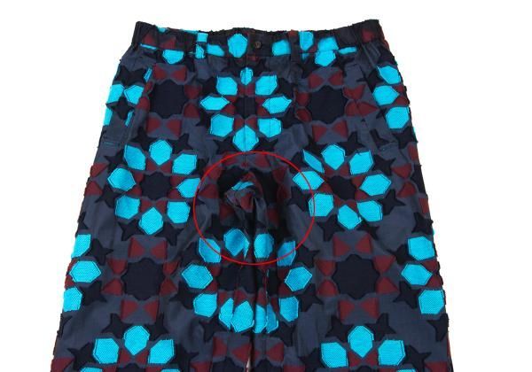 イッセイミヤケ メンISSEY MIYAKE MEN A-POC INSIDE モチーフカットジャガードパンツ 紺水色エンジ3-4