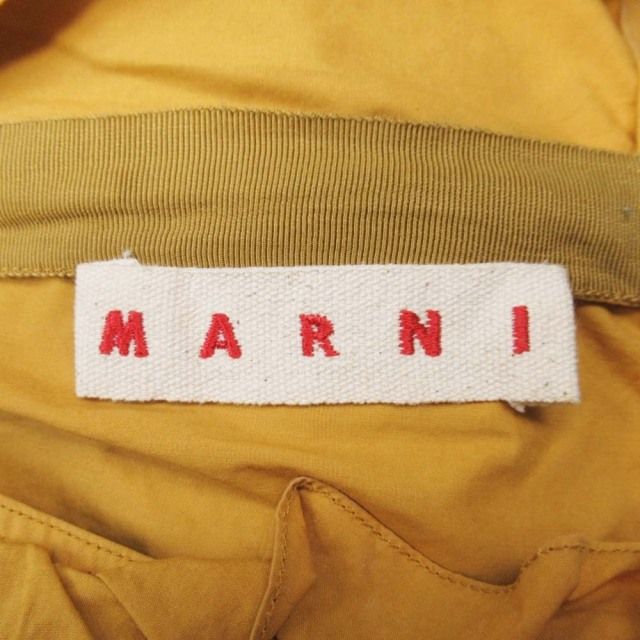 美品 MARNI マルニ 17ss ラッフルフリル Vネック ブラウス ノースリーブ シャツ プルオーバー 36 マスタードイエロー レディース 古着 中古 USED フリルVネック・ノースリーブブラウス/DoCLASSE