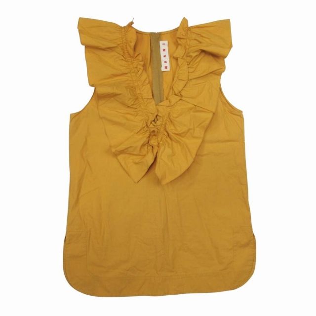 美品 MARNI マルニ 17ss ラッフルフリル Vネック ブラウス ノースリーブ シャツ プルオーバー 36 マスタードイエロー レディース 古着 中古 USED 美品 17ss マルニ MARNI ラッフル フリル Vネック ブラウス