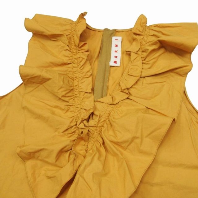 美品 MARNI マルニ 17ss ラッフルフリル Vネック ブラウス ノースリーブ シャツ プルオーバー 36 マスタードイエロー レディース 古着 中古 USED 美品 17ss マルニ MARNI ラッフル フリル Vネック ブラウス