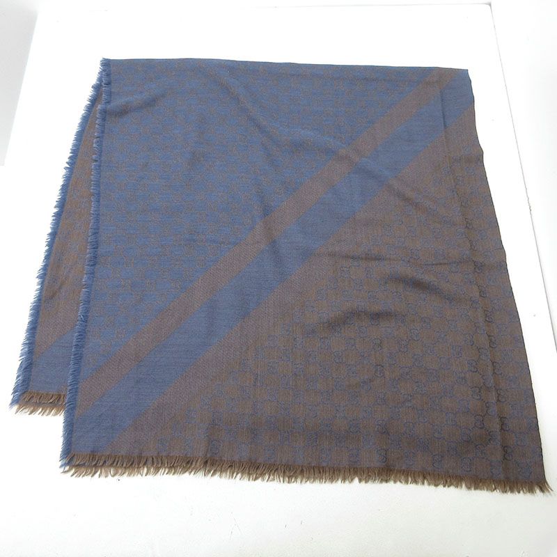 GUCCI グッチ GGパターン ストール ショール ブルーグレー系 ブラウン系 135