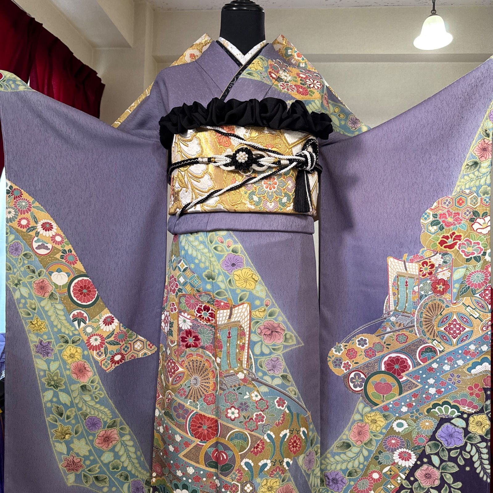 振袖フルセット、正絹辻が花振袖セット、重ね衿、帯揚げ帯締め、帯、長襦袢、落款Z 豪華振袖フルセット(7点)・袋帯・長襦袢・半衿・重ね衿・帯揚げ