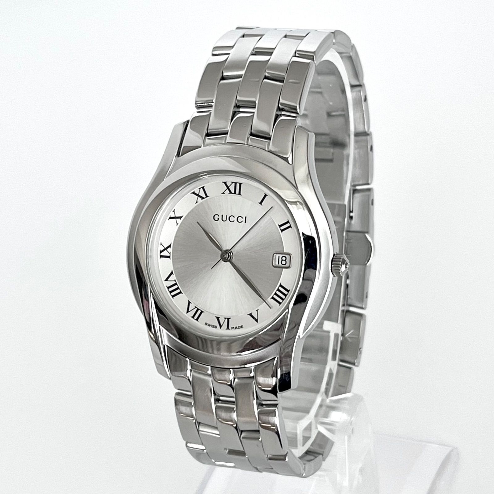 た*ク様 GUCCI　5500M 箱あり　電池交換済み　ホワイトシルバー 電池交換済】GUCCI グッチ 5500M 腕時計 メンズ シルバー ホワイト