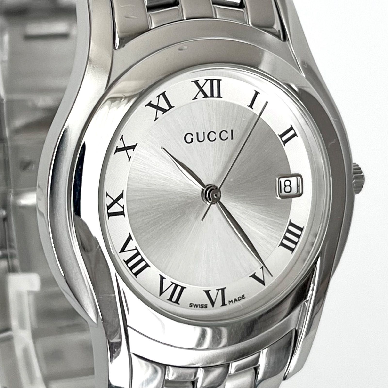 グッチ GUCCI 5500M メンズ 腕時計 磨き済み 電池新品 s2020 グッチ 5500M メンズ 腕時計 磨き済み 美品】GUCCI 電池新品 シルバー