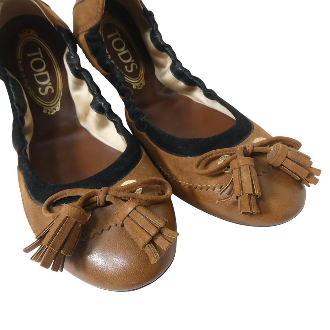 TOD'S トッズ　ポインテッドトゥ　バレエシューズ　37 フラットシューズ TOD'S レディース スエード レザー バレエシューズ TOD'S トッズ