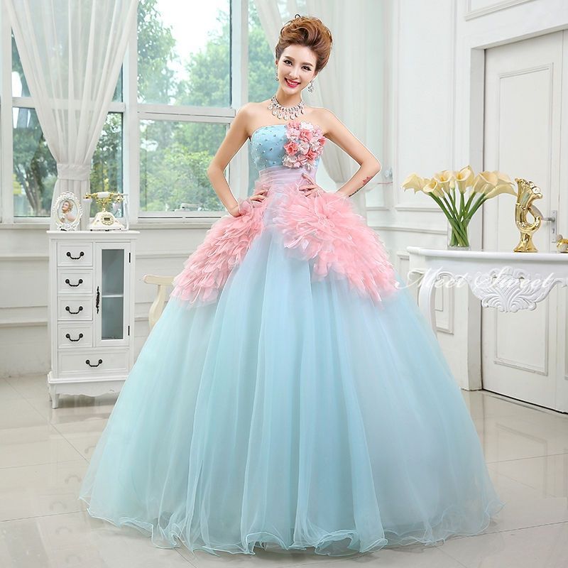 ウェディングドレス カラードレス 演奏会 コンサート 花嫁 発表会ドレス ロングドレス ビス 成人式チェ ウエディングドレス プリンセスラインドレス 二次会ドレス ステージ衣装 ピンク ライトブルー 結婚式 パーティードレス イブニングドレス
