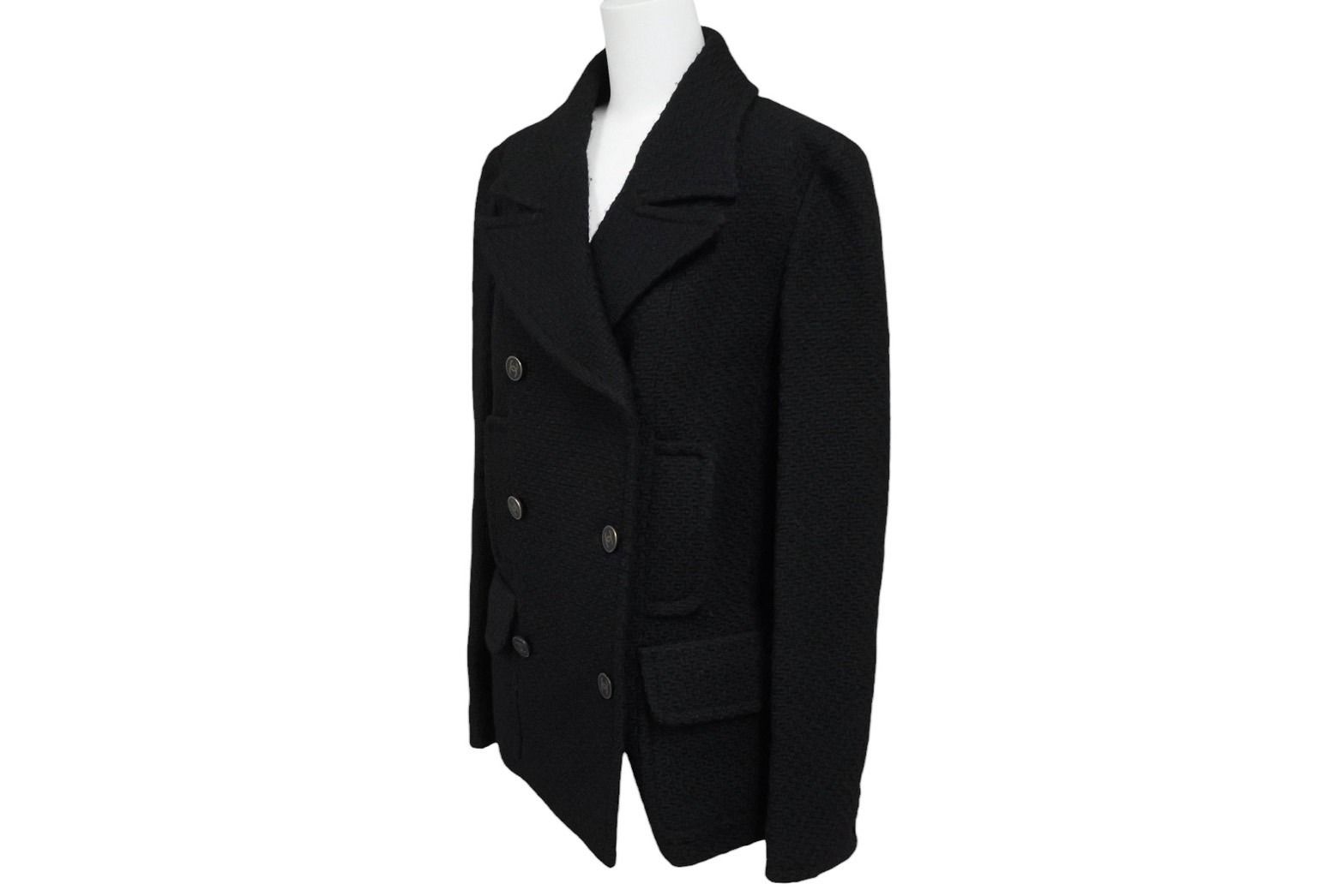 CHANEL シャネル ツイードピーコート ジャケット ウール ナイロン ブラック アンティークゴールド金具 サイズ38 4 b 010692 着心地重視 肌触り良好