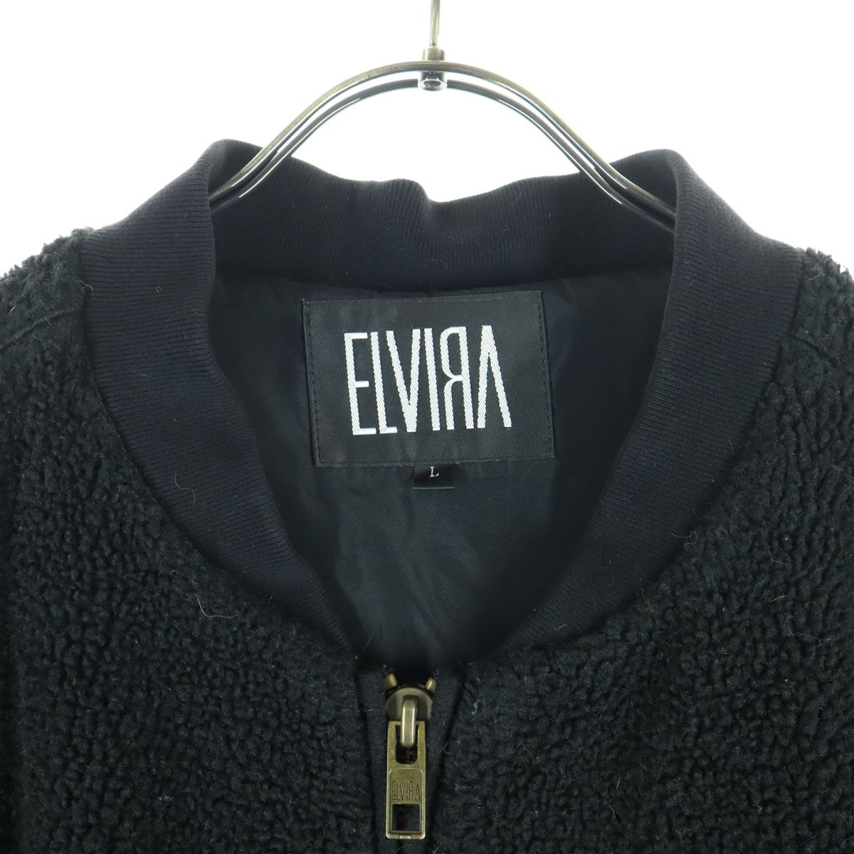 ELVIRA エルヴィラ 英字 長袖 ボア フリースジャケット L ブラック 