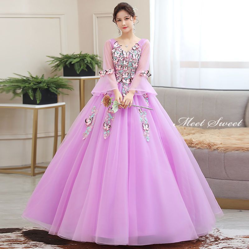 ウェディングドレス ウエディングドレス 演奏会用ドレス カラードレス ロングドレス パープル 演奏会 コンサート 二次会 プリンセス ステージ衣装 パーティードレス 紫 ベルスリーブ 大人ドレス 発表会 結婚式 イブニングドレス 披露宴