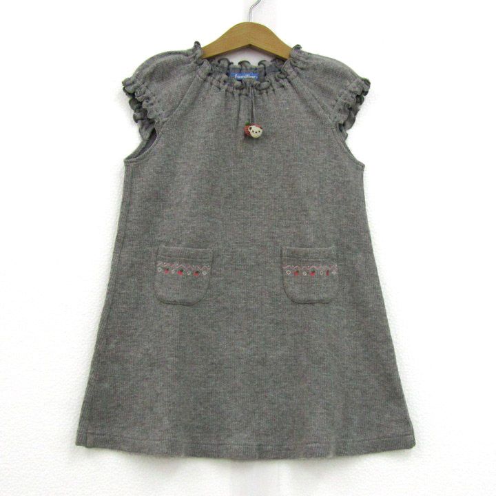 【新品未使用】ファミリアfamiliar ワンピース（半袖）サイズ100 グレー ファミリア ワンピース トップス 半袖 ギャザー キッズ 女の子用 100