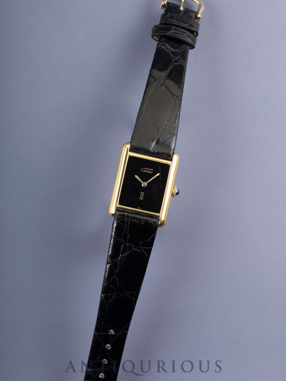 カルティエ マストタンク LM 手巻き SV 925 革 尾錠 GP オニキス文字盤 オーバーホール済み 仕上げ済み